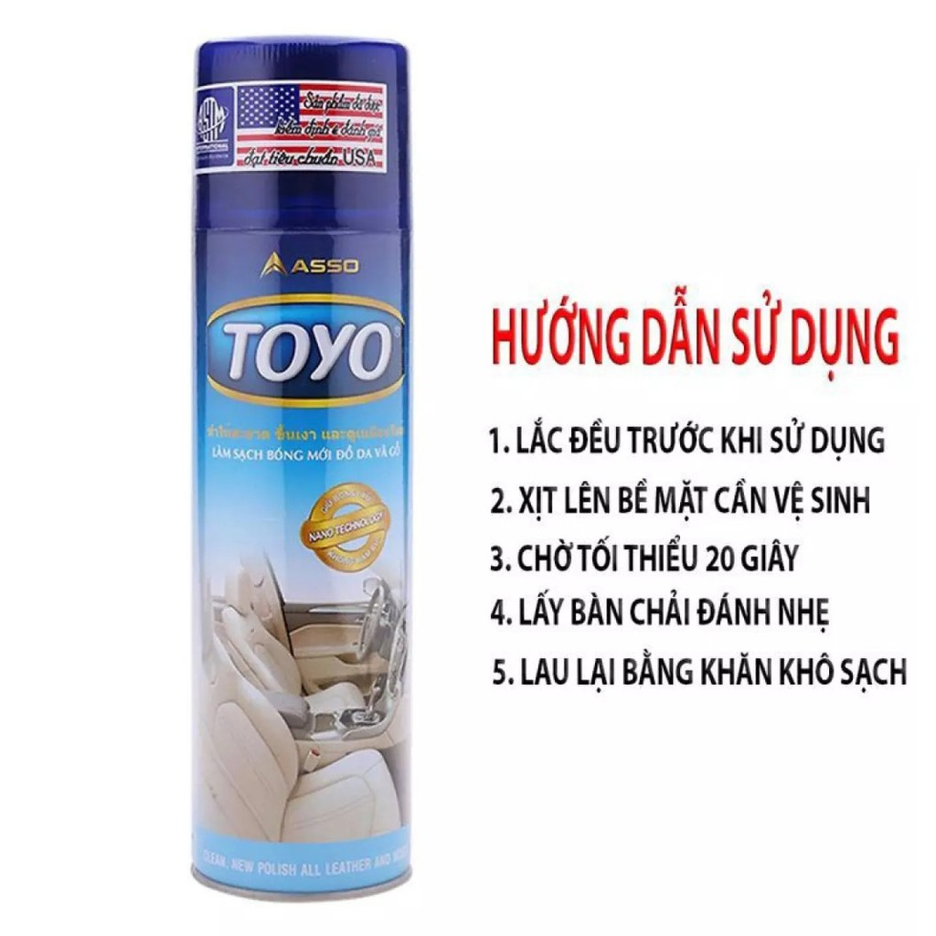 Chai xịt TOYO làm sạch, làm bóng đồ da, gỗ, nhựa, cao su