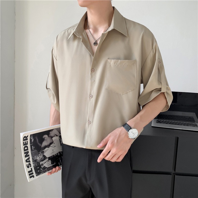 Áo sơ mi nam tay lỡ form rộng Hàn Quốc có túi mẫu mới HT999 trẻ trung năng động thời trang PONIVALAZA cao cấp mới