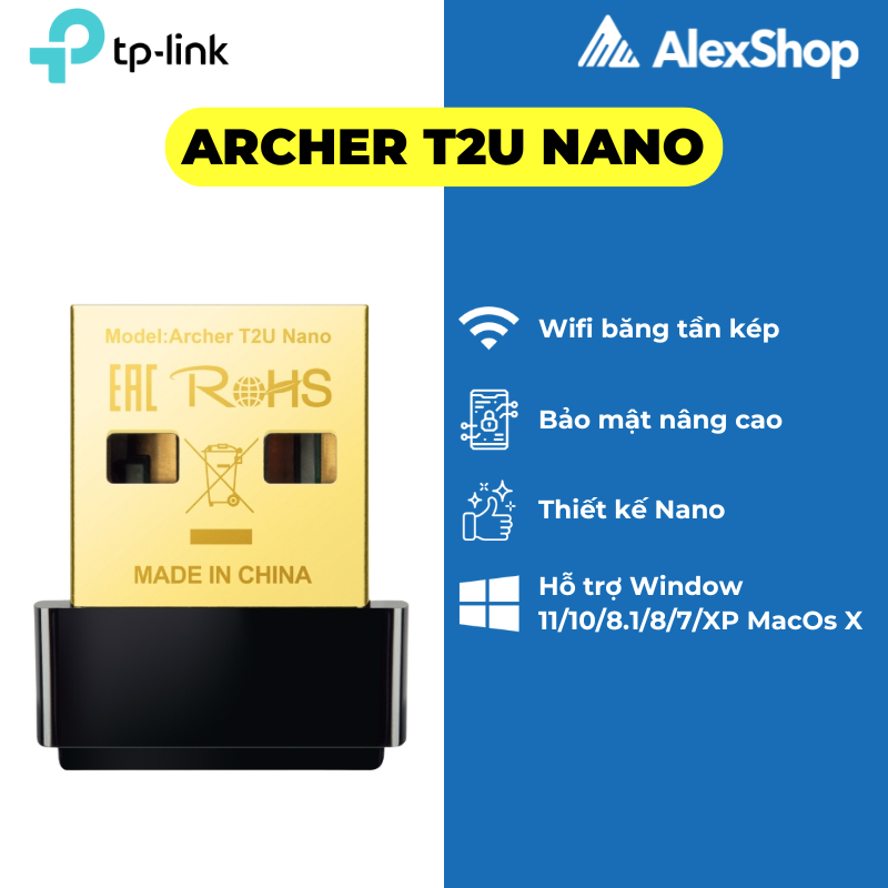 Thu sóng wifi usb tp-link t2u nano ac600 2 băng tần dùng cho pc hoặc laptop - chính hãng