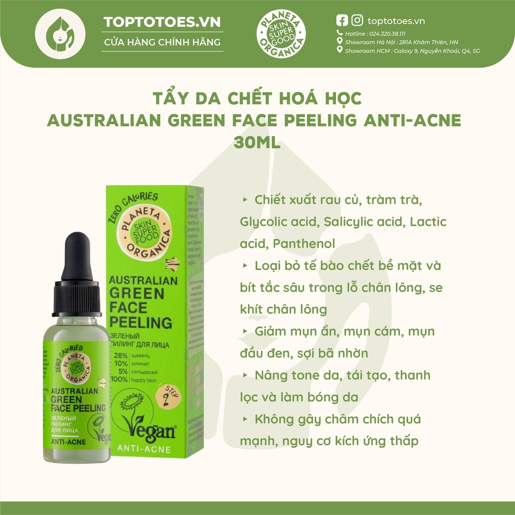 Tẩy da chết hoá học Planeta Organica Australian Green Peeling Anti-acne giảm mụn ẩn mụn cám mụn đầu đen