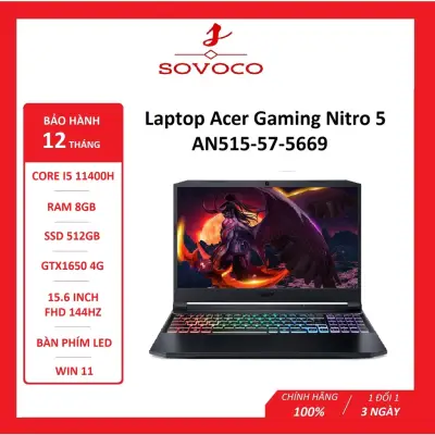 Laptop gaming Acer Nitro 5 Eagle AN515 57 5669 i5-11400H/8GBRam/512GB SSD/GTX1650 4G/15.6 inch FHD 144Hz/Win 11/Đen