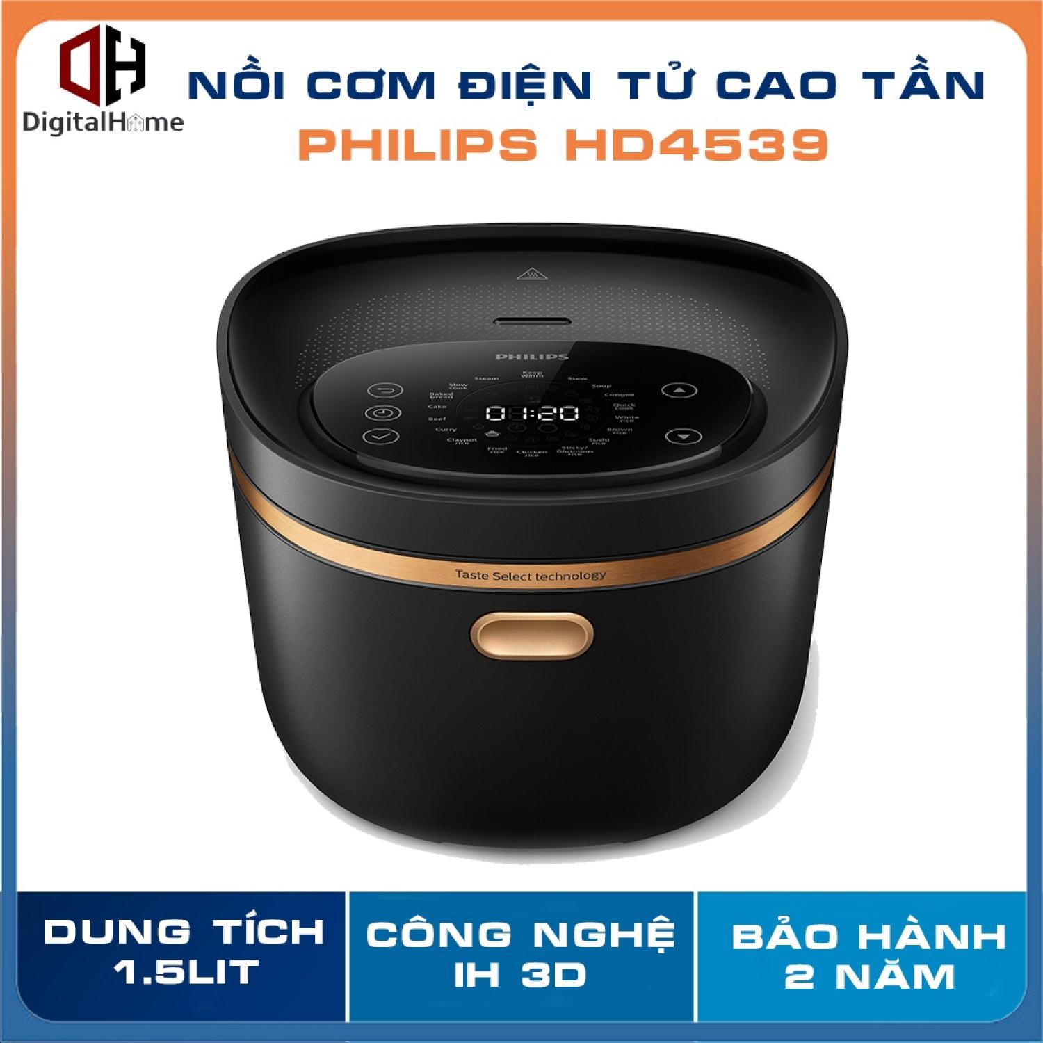 Nồi cơm điện tử cao tần philips hd4539/62, 1.5lit-1250w, hàng chính hãng