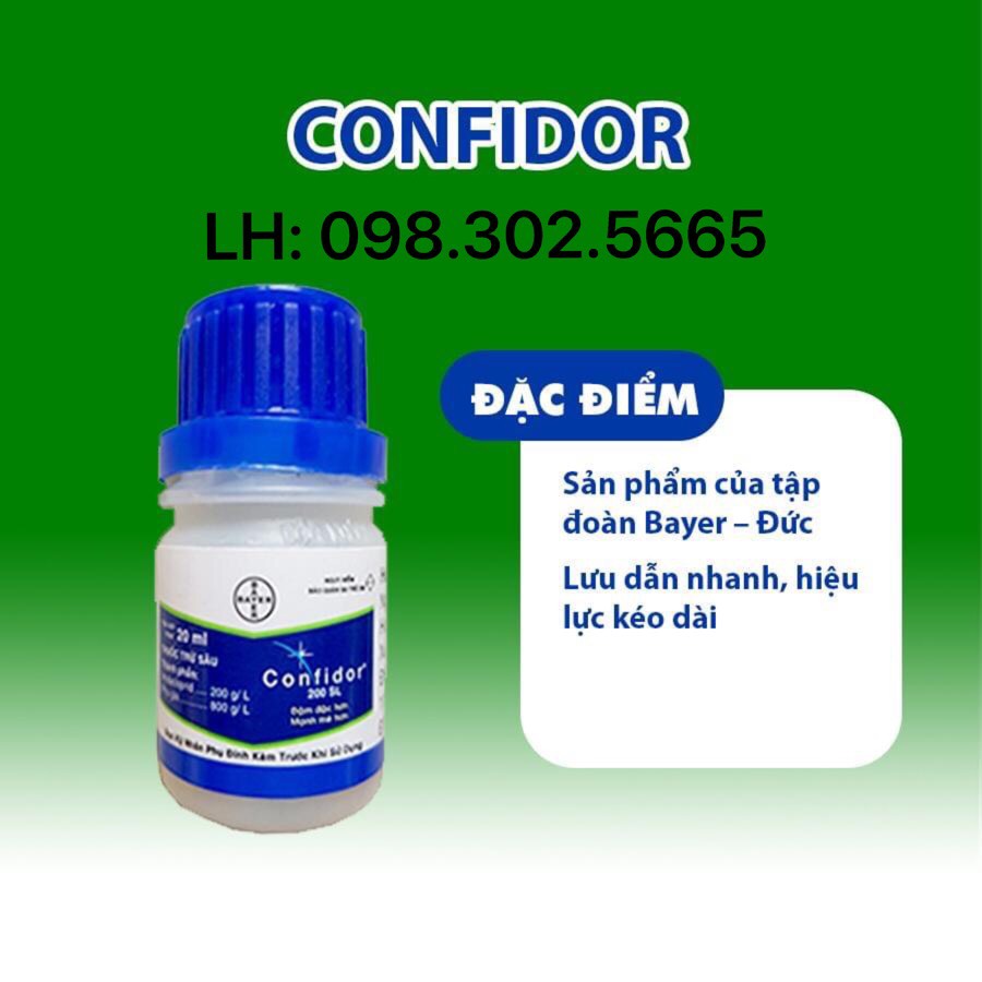 chế phẩm Confidor 200SL (20ml) Sâu Vẻ Bùa,bọ trĩ, côn trùng chích hút Hoa Hồng, Hoa Kiểng, Cây Trồng