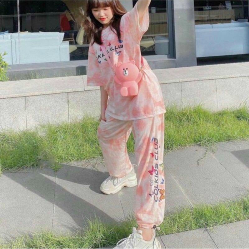 Set bộ loang màu hot trend 2021 - chất liệu cotton co giản - thiết kế họa tiết in 3d butterfly