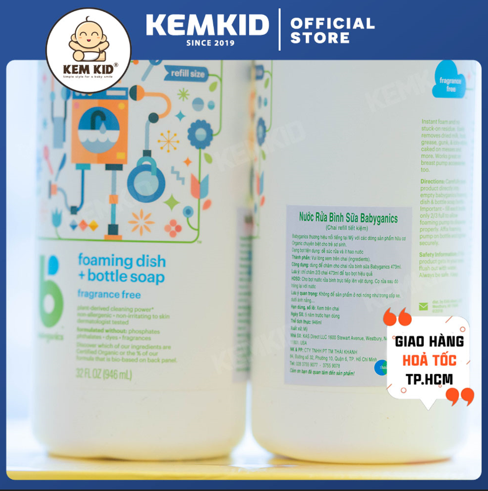 [HCM] Nước rửa bình sữa Babyganics Refill 946ml