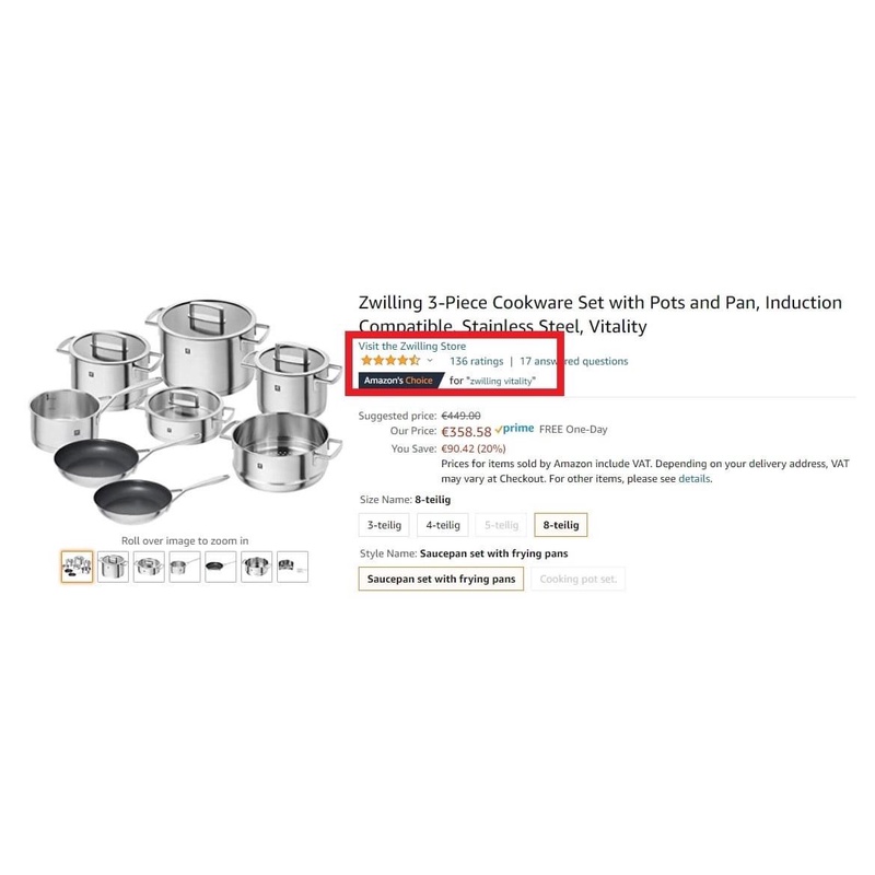 Bộ nồi Zwilling Vitality 8 món