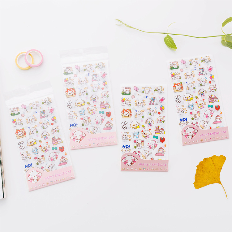 Bộ 6 sticker dán thỏ hồng Happy every day