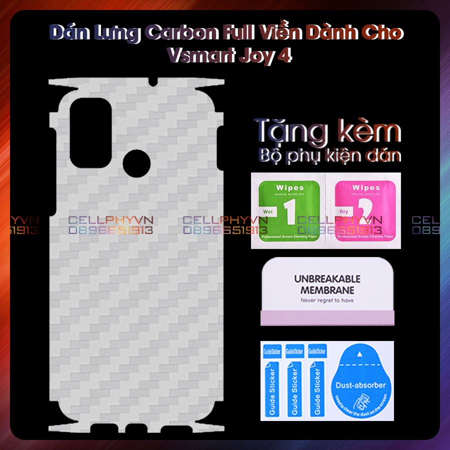 Dán lưng cacbon chống xước vsmart joy 4 - full viền