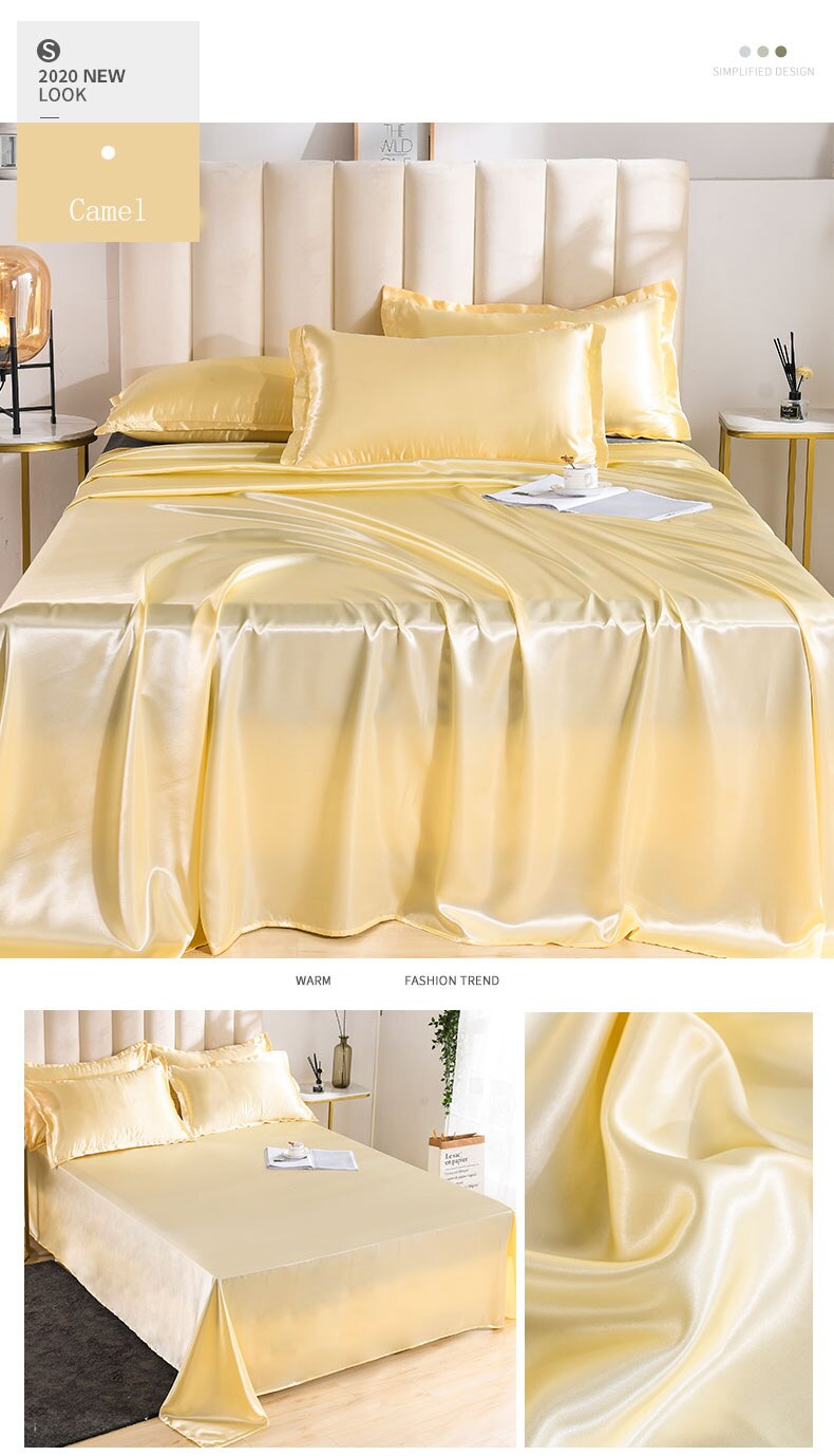 BỘ GA GIƯỜNG DRAP GỐI PHI LỤA MÀU VÀNH CHANH CAO CẤP LAN BEDDING