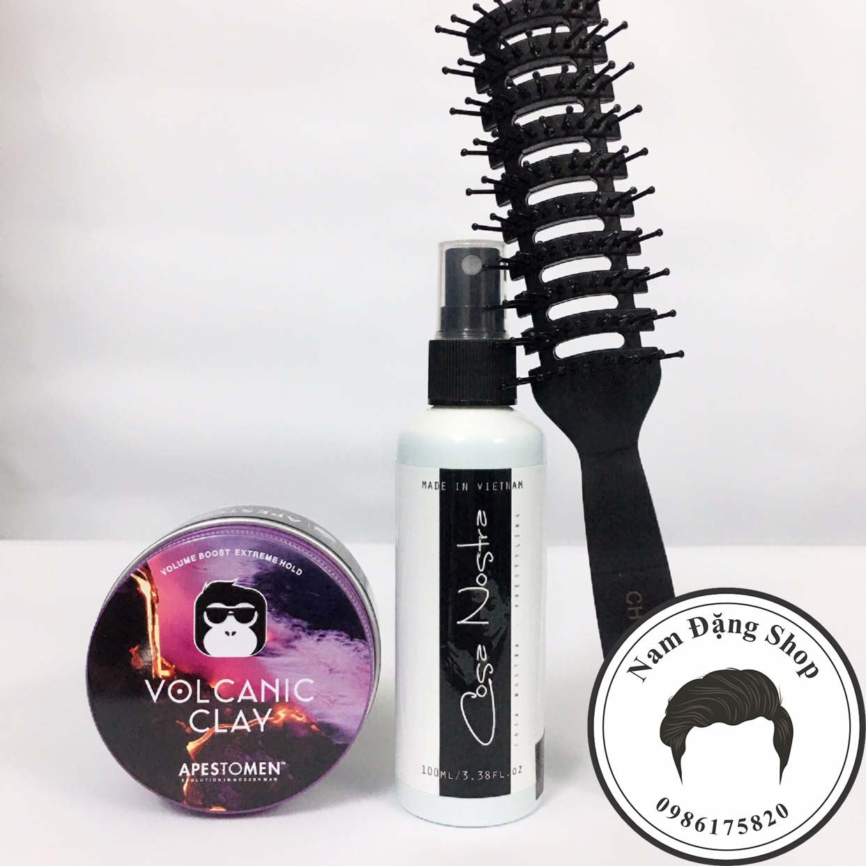 [HÀ NỘI] Sáp Vuốt Tóc Volcanic Clay + Xịt Tạo Phồng Cosa Nostra + Tặng Lược Tạo Kiểu Chaoba