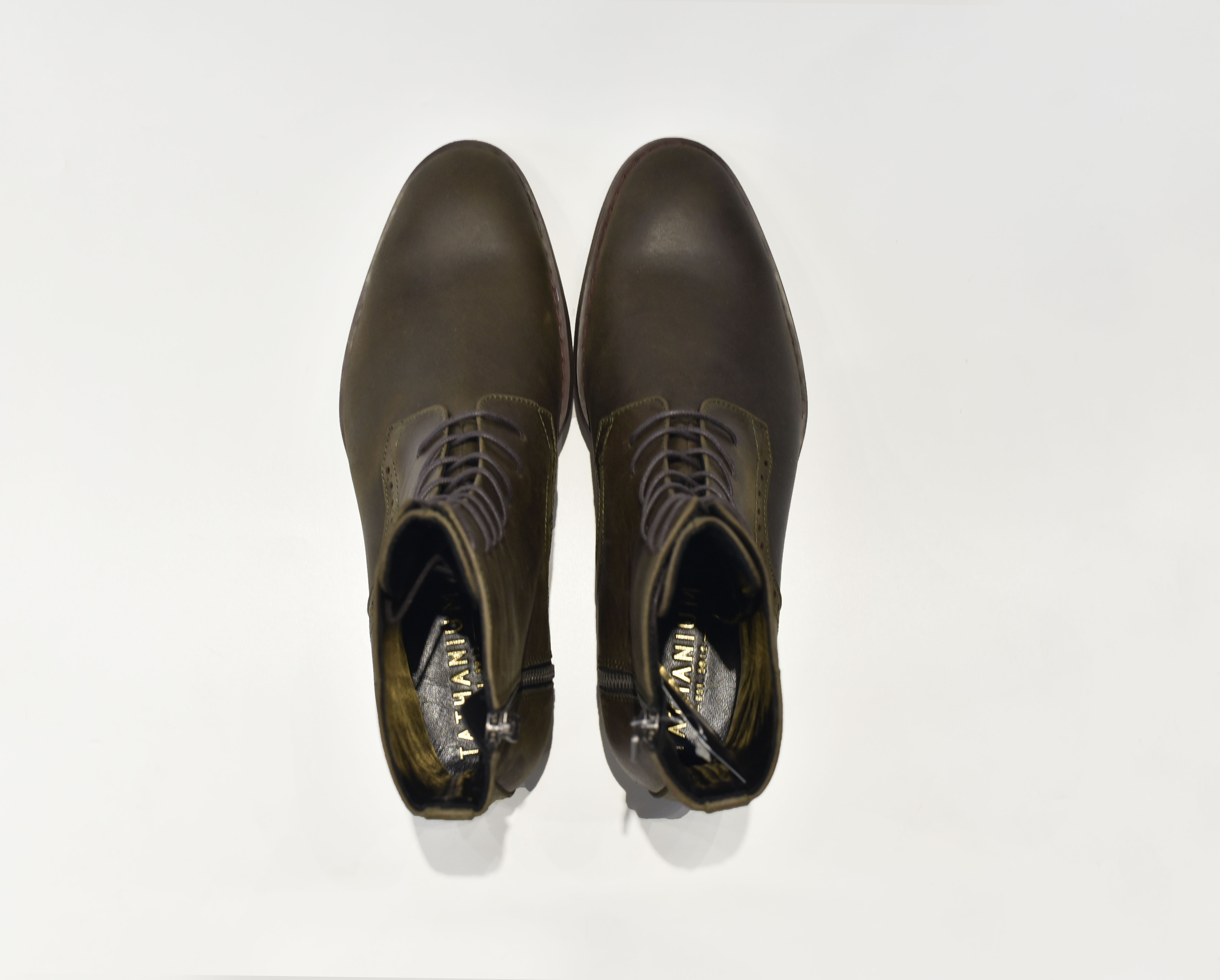 [TATHANIUM Footwear] Giày zip boot cột dây màu xanh rêu da bò pullup
