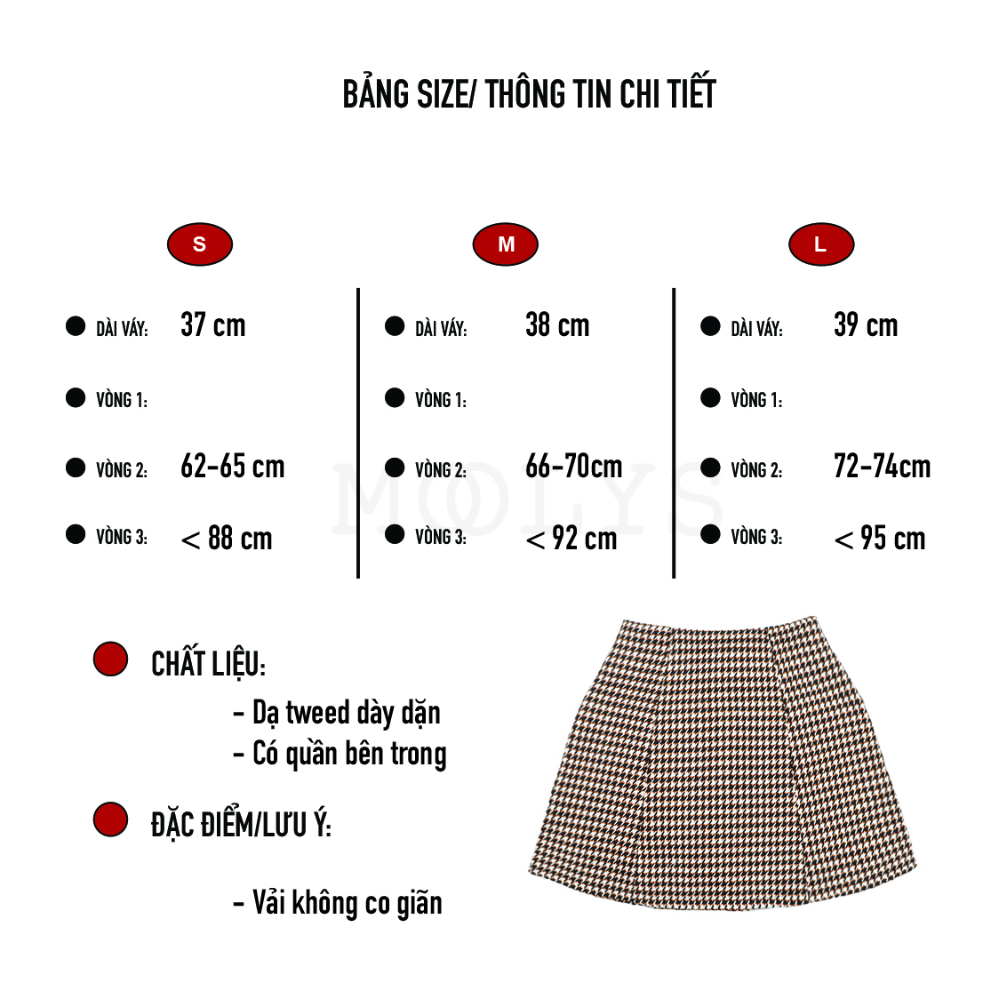 Chân váy chữ A dạ tweed MOOLYS basic MK002
