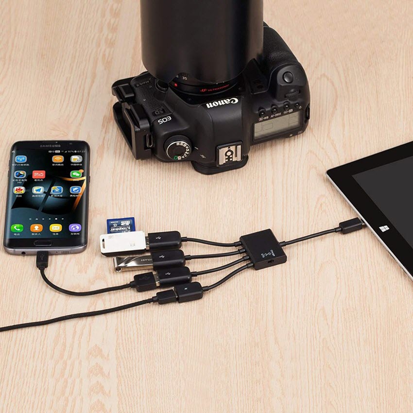 Cáp OTG ra 3 cổng USB hỗ trợ sạc nguồn cho Smartphone Android