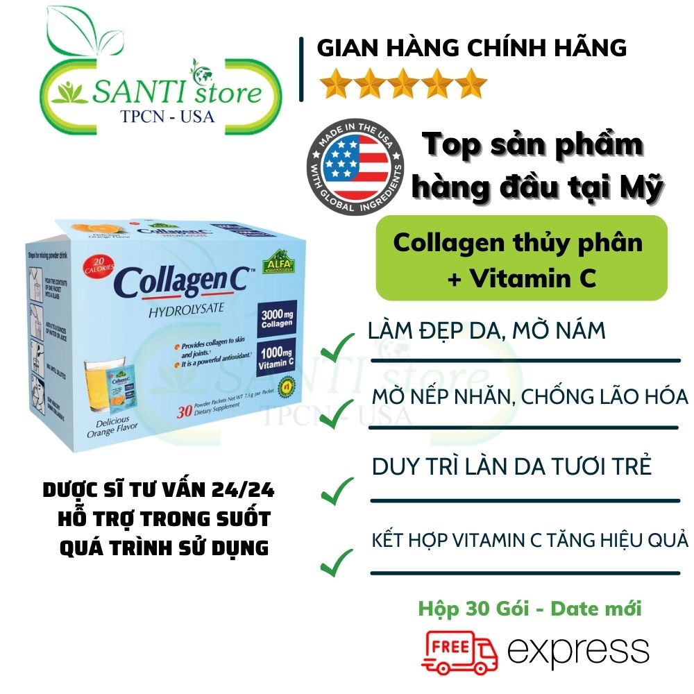 Bột uống Collagen C Hydrolysate đẹp da, mờ nám, tàn nhang, giúp da căng mịn