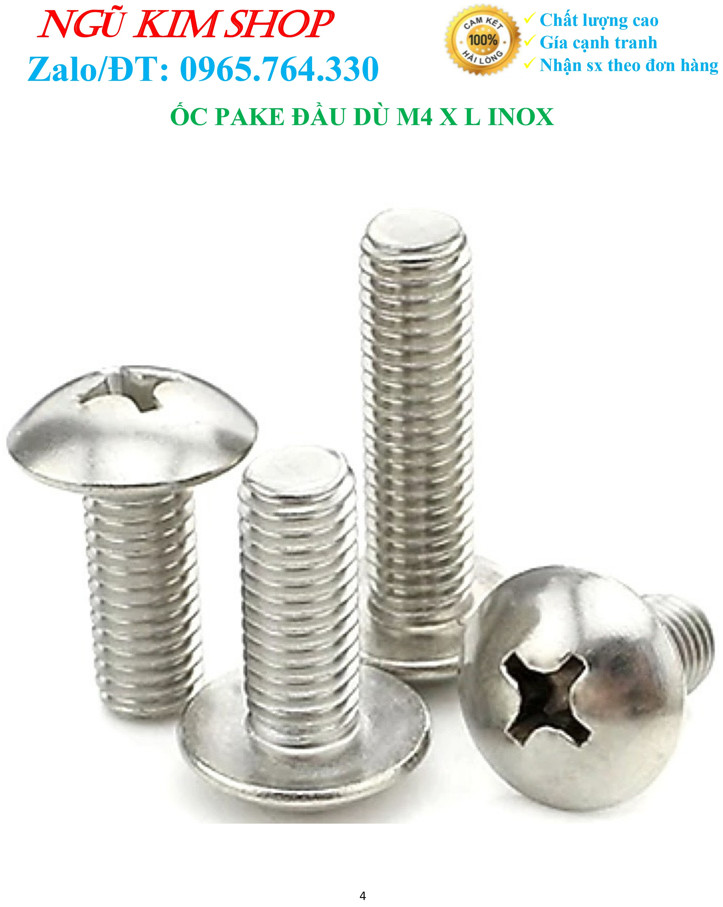 ỐC PAKE ĐẦU DÙ INOX304 _ M4 x L