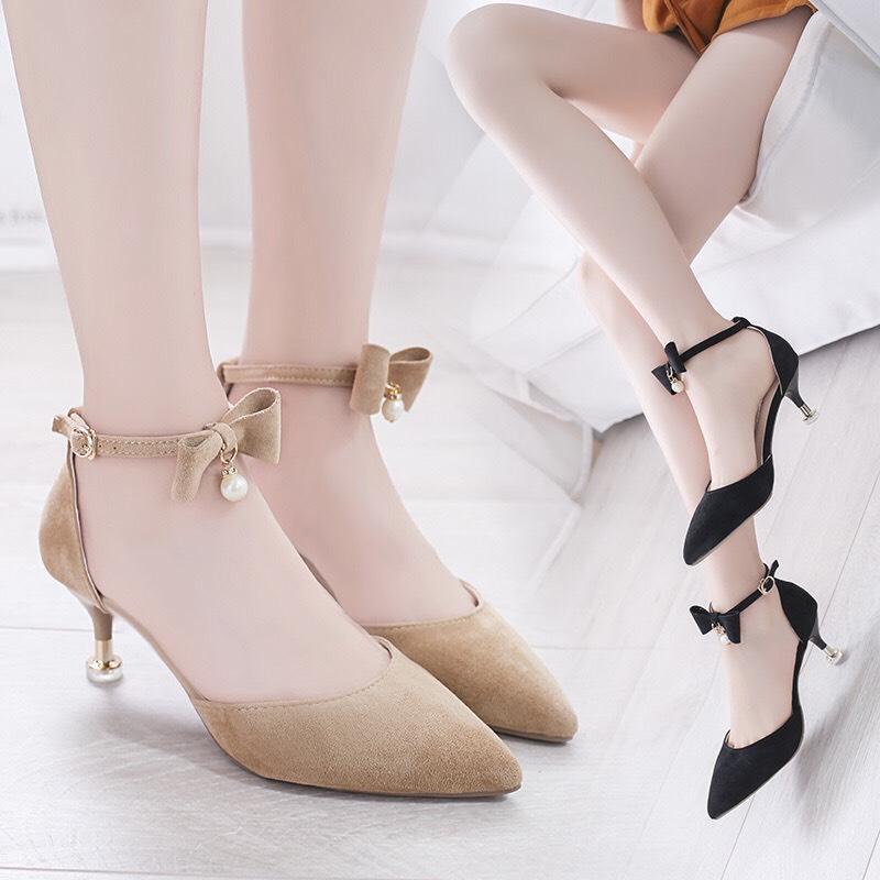 giày cao gót 5 phân gót sục phối nơ