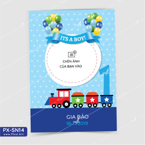 [4200đ/thiệp] Thiệp thôi nôi – sinh nhật bé trai Pluxi (PXSN014)