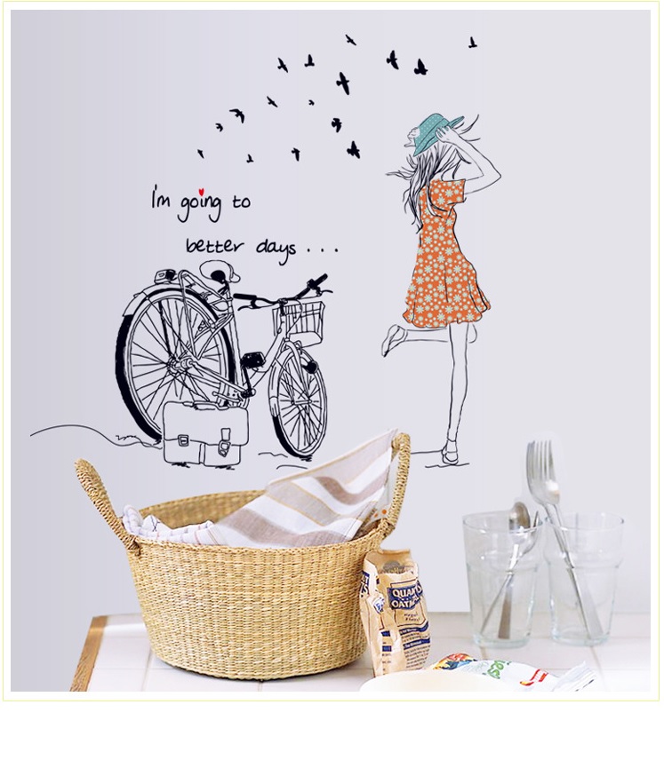 [HCM]Decal dán tường Cô gái xe đạp DKN011