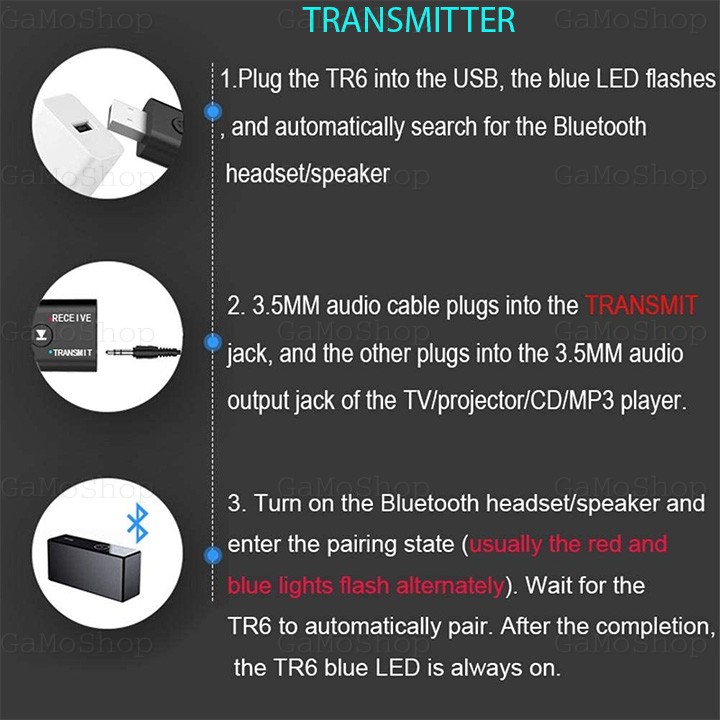 [HCM]Usb Bluetooth 5.0 TR6 Thu Và Phát Bluetooth Âm Thanh Stereo 2 Chức Năng