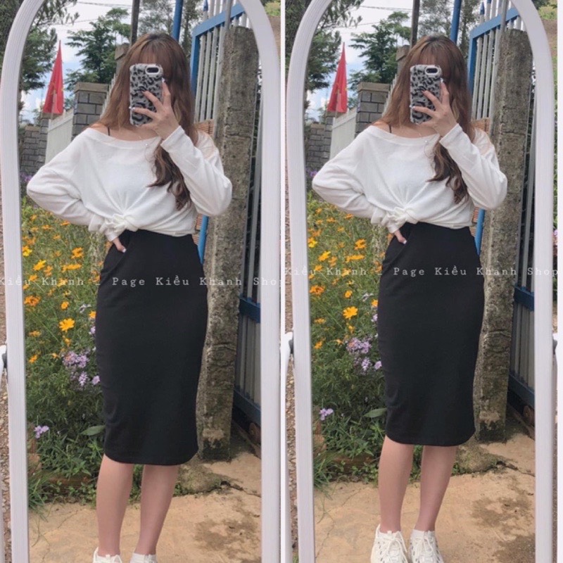 SÉT ÁO TRẮNG  VÁY ĐEN CHÉO mặc 2 kiểu siêu xinh NT