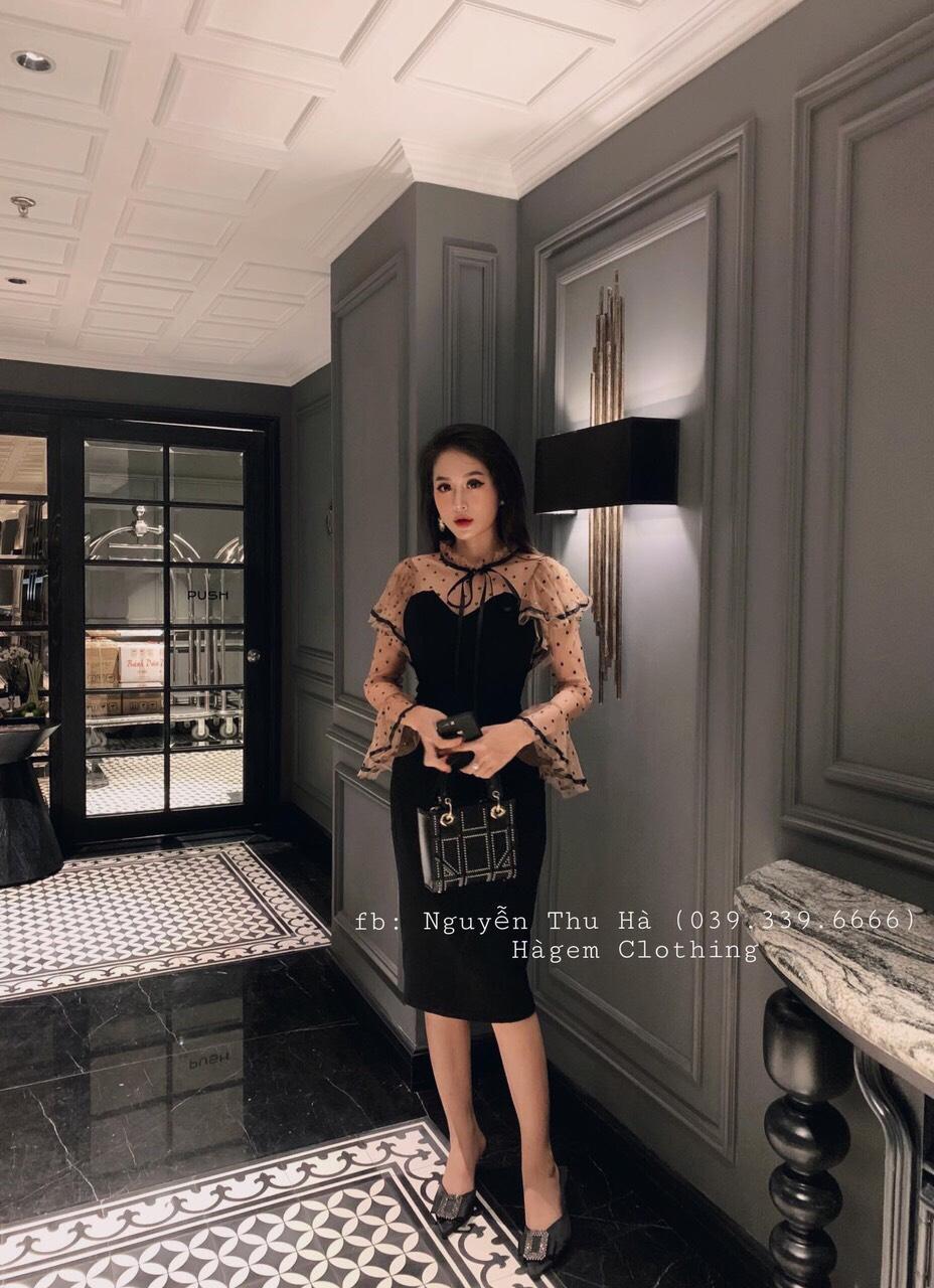 Đầm body dự tiệc phối tay ren cao cấp