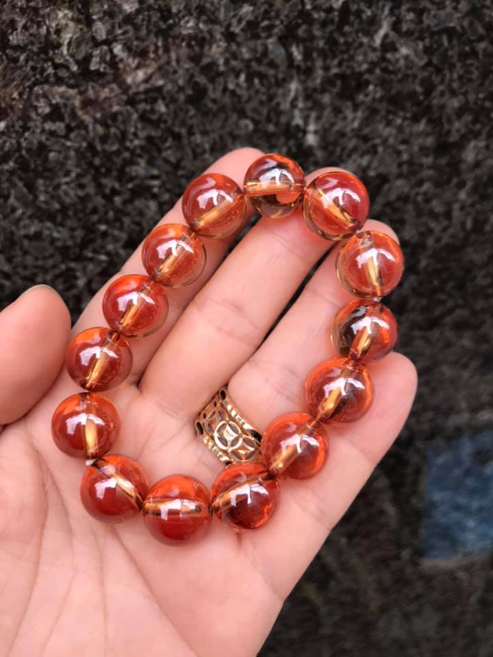 VÒNG TAY ĐÁ TOPAZ CAM SẬM ( mật ong) 14LY