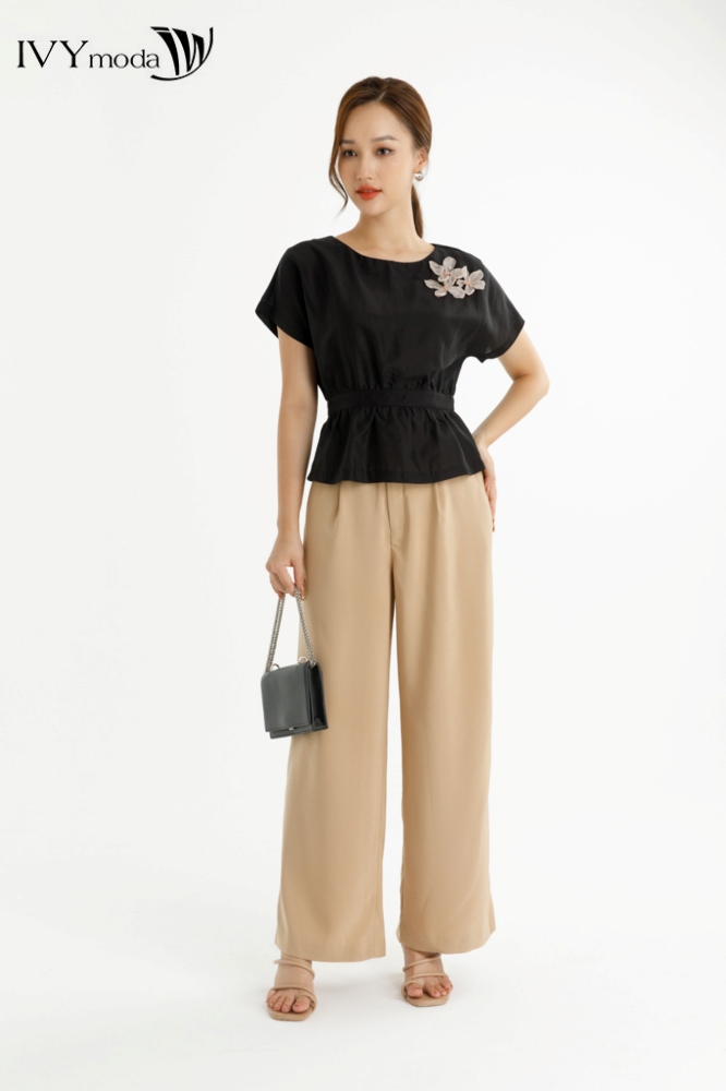 Áo lụa peplum đính hoa IVY moda MS 16M7765