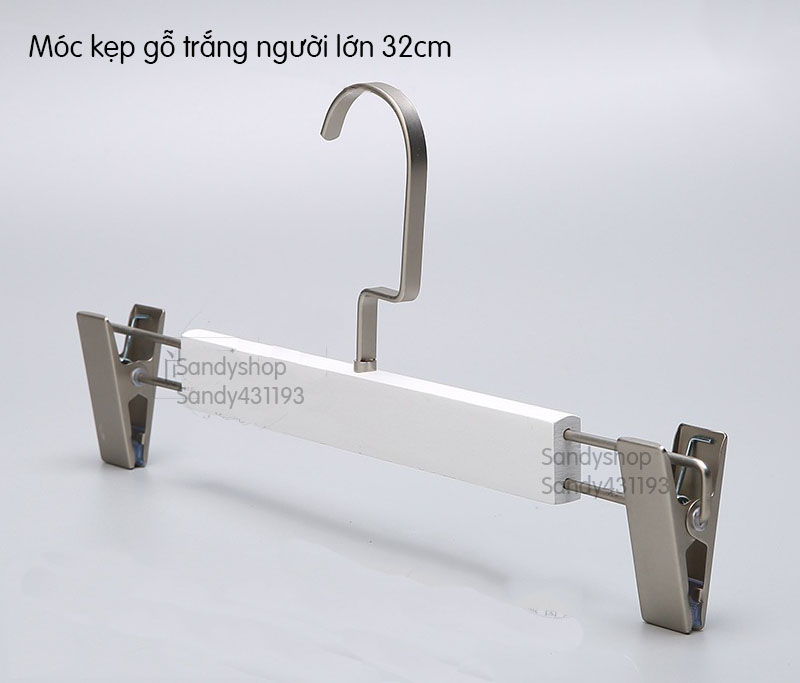 Móc Kẹp Váy Quần Gỗ Trắng Cao Cấp 32cm ( Bộ 10 móc )