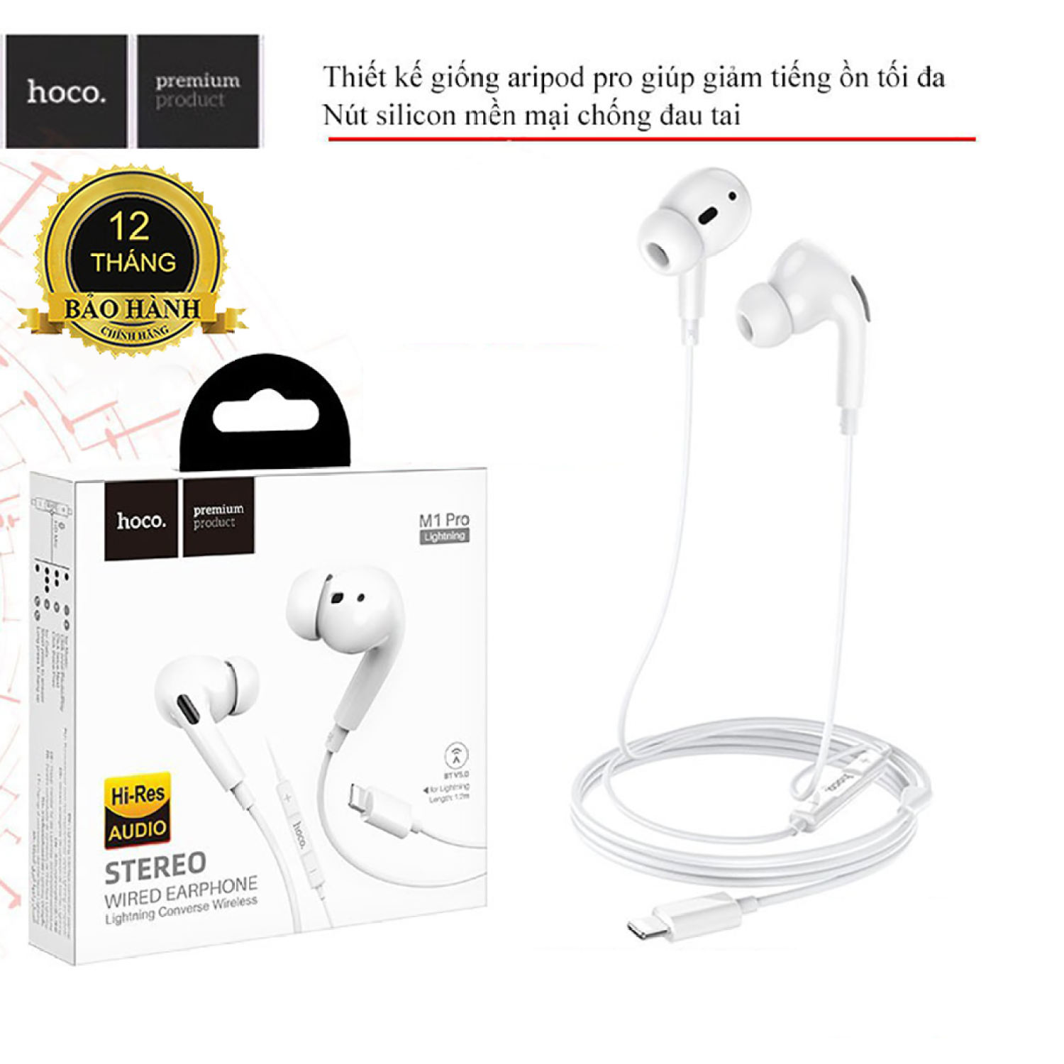 Tai Nghe 14 13 12 Promax Âm Thanh Hay Hoco M1 Pro Dây Lightning cho IPhone IP 6 6s 7 8 Plus X XR XsMax 11 - Chính Hãng