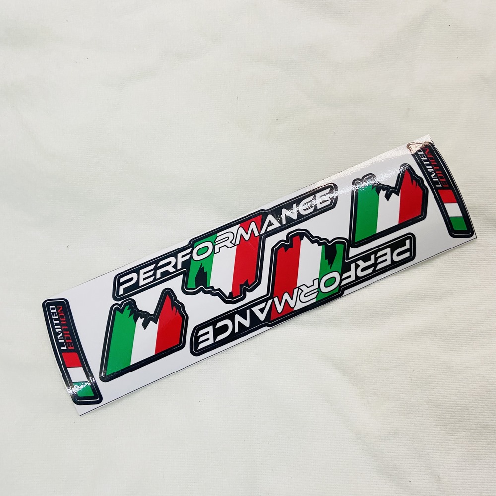 1 CẶP TEM DECAL CHỮ PERFORMANTE HÌNH QUỐC KỲ ĐỨC, PHÁP, Ý KEO SIÊU DÍNH DÁN MỌI LOẠI XE MÁY, HÀNG TỐT GIÁ RẺ