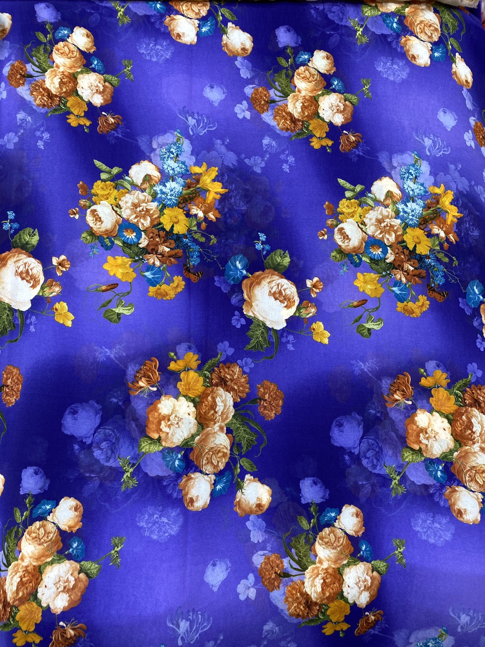 Vải voan chiffon nền tím hoa hồng may áo dài đầm áo kiểu V1617