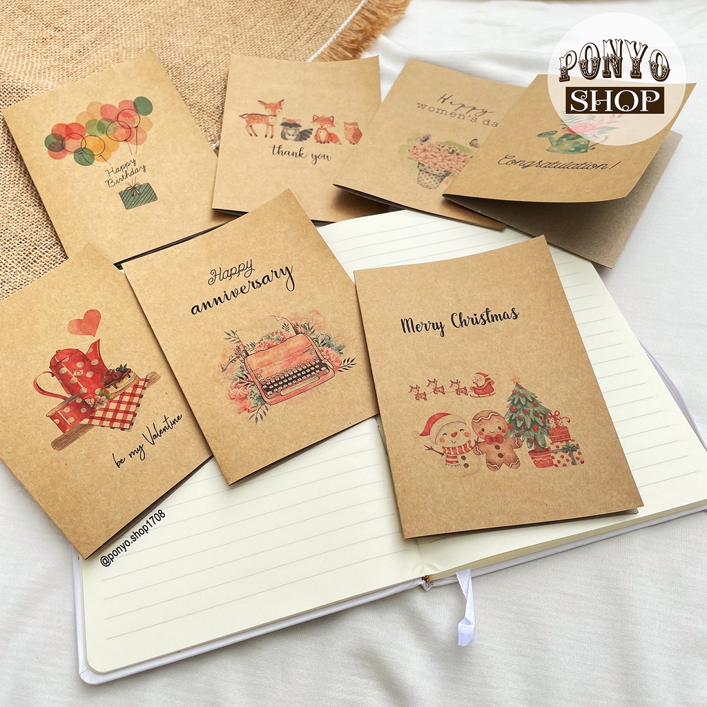 Thiệp chúc mừng giấy kraft Vintage
