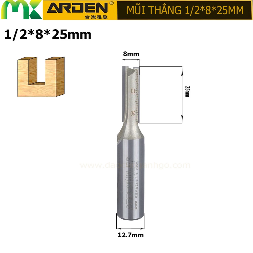 [HCM]ARDEN - Mũi phay gỗ 1/2*8*25mm Cốt 12.7mm