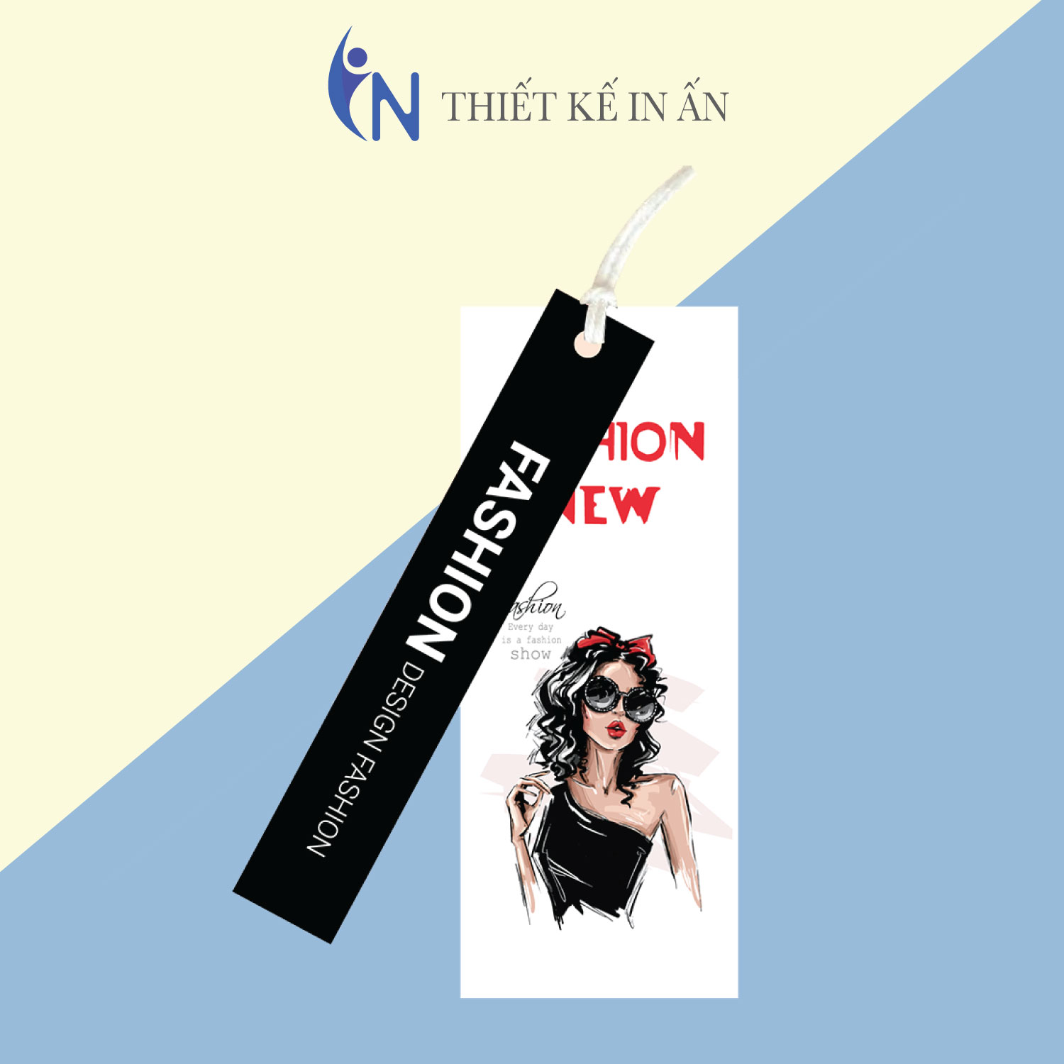 Mác quần áo, Tag nhãn quần áo,  IN GIÁ RẺ cho shop bán hàng quần áo thời trang, bìa cứng, cán màng chất lượng cao- Set Gói 100 bộ - size 3.6x9cm và 1.5x9cm - mẫu 07