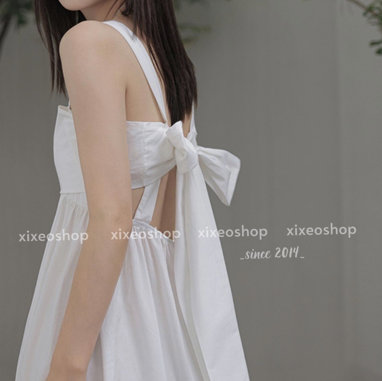 váy hai dây thắt nơ lưng siêu dễ thương