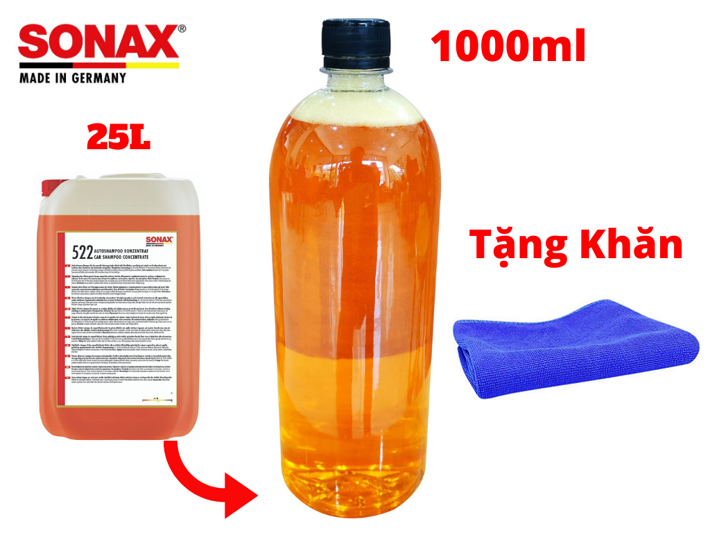 Nước rửa xe sonax gloss shampoo 314300 1000ml đậm đặc chiết từ bình 25l tặng khăn