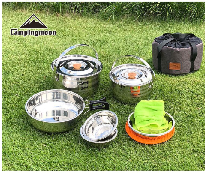 Bộ nồi xếp gọn campingmoon mc-210 inox 304 cho 6 người