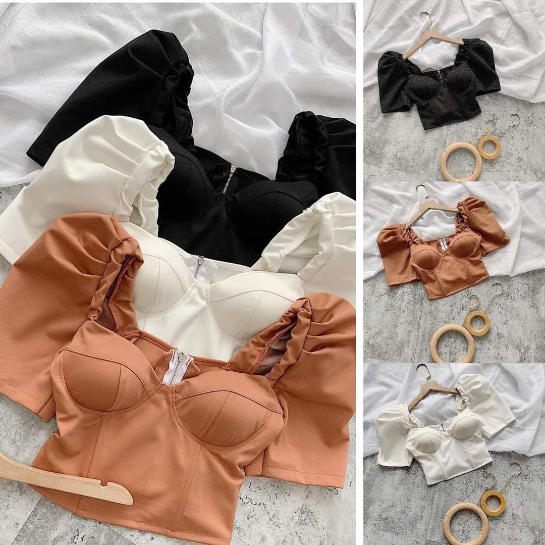 Áo Kiểu Crotop Borip Hot Trend Cổ Vuông Tay Phồng Dây Kéo Sau Lưng Thời Thượng TTKXA0015