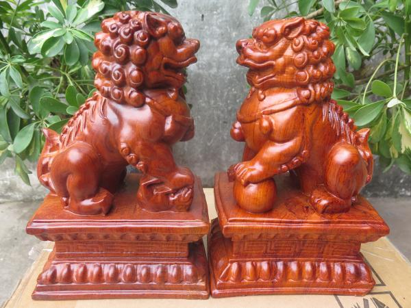 Cặp kỳ lân gỗ hương cao 25cm