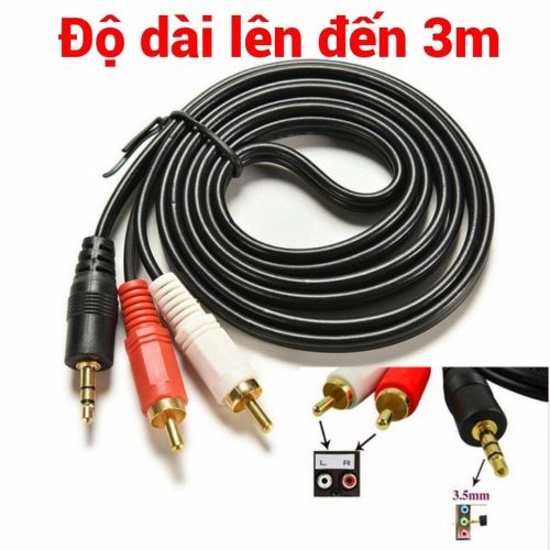 Cáp Loa 3.5 ra 2 đầu Bông sen. 1.5m 1.8m 3m . Loại Tốt và Thường. Vi Tính Quốc Duy