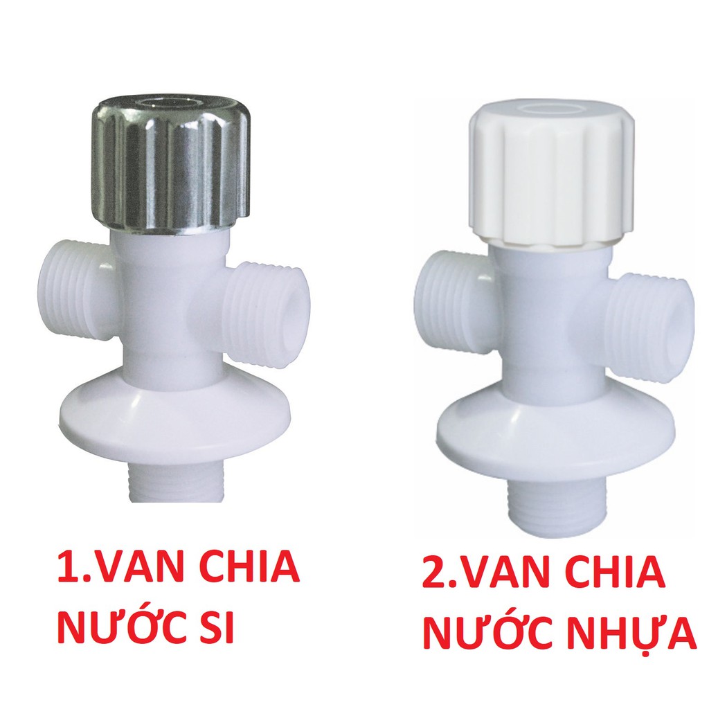 Van chia 2 đường nước nhựa, chữ T, chỉnh áp, khoá nước
