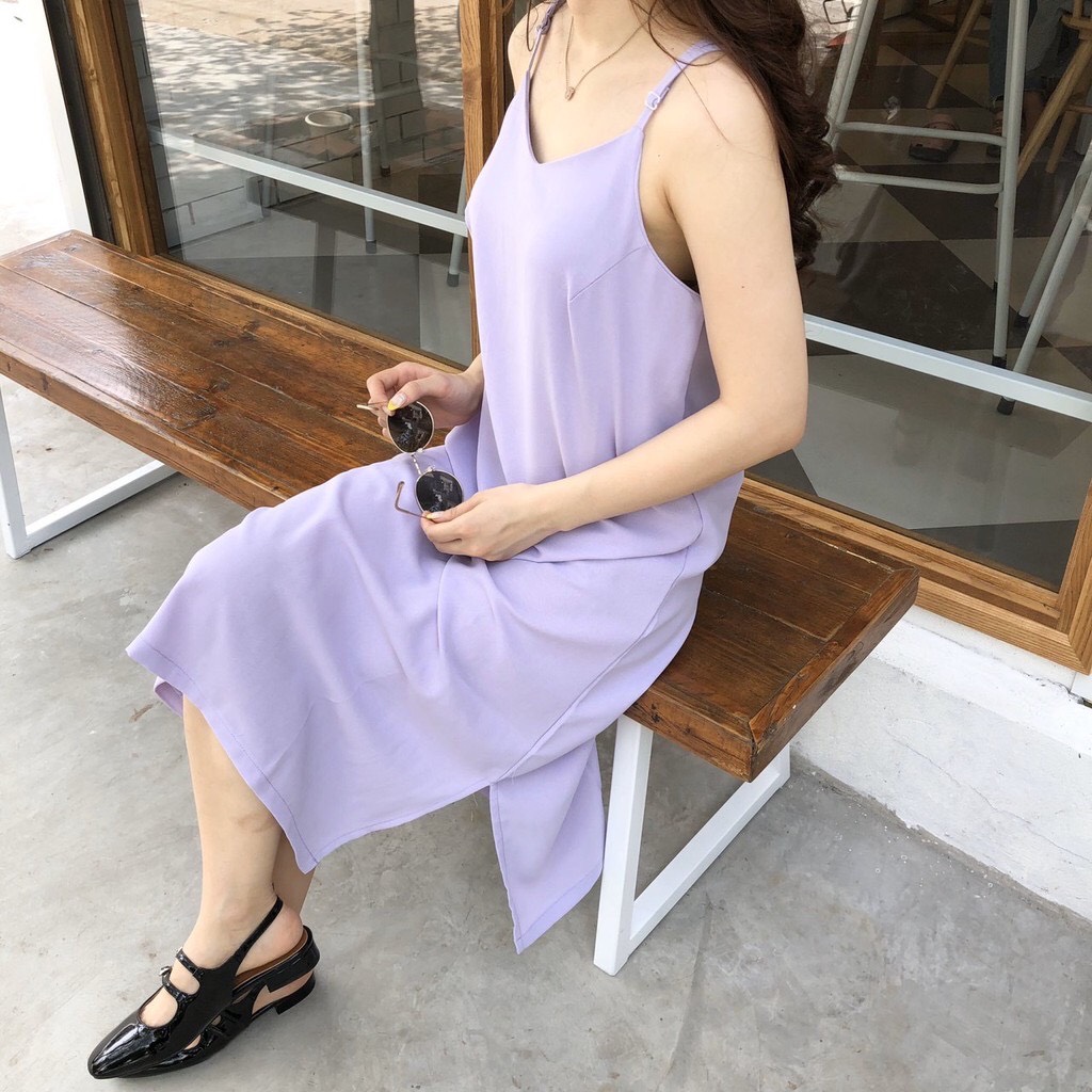 Đầm maxi đũi lụa 2 dây khuy chỉnh cao cấp thoáng mát