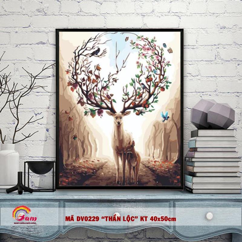 Tranh tự tô màu sơn dầu số hóa DIY động vật - Mã DV0229 Hươu sừng hoa Tranh Trang trí Phòng khách Nhà bếp Làm quà tặng và Giảm Stress Đem lại May mắn