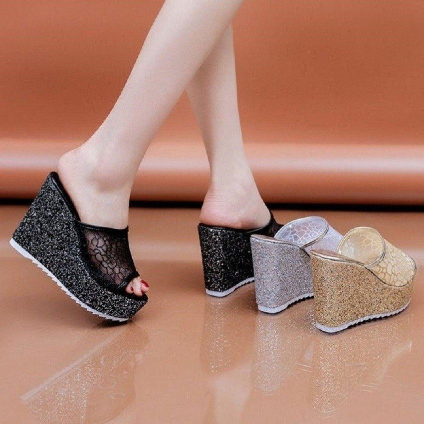 Dép xuồng quai ren cao 9 phân