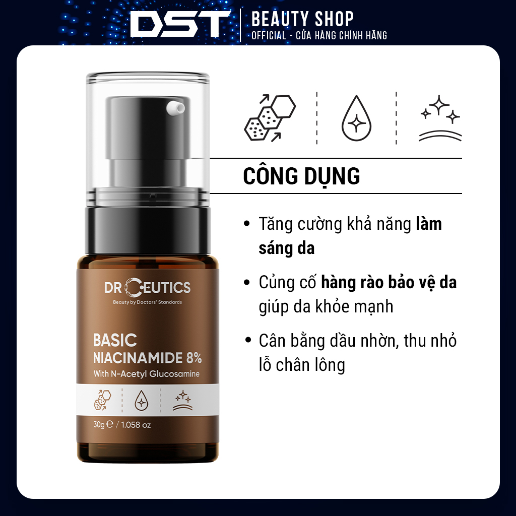 [Dược Sĩ Tiến] Tinh Chất Niacinamide Basic 8% DrCeutics Cho Da Dầu Mụn (30g)