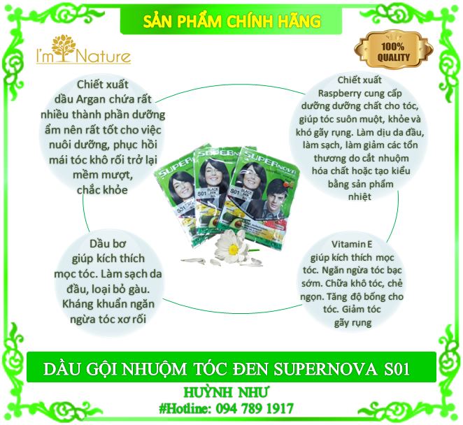 DẦU GỘI NHUỘM TÓC SUPERNOVA S01 (30ml) - GIÚP TÓC ĐEN - 1 GÓI