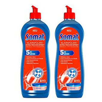 Bộ 2 chai nước làm bóng ly chén cho máy Somat  Sản phẩm có gia cố nắp đậy