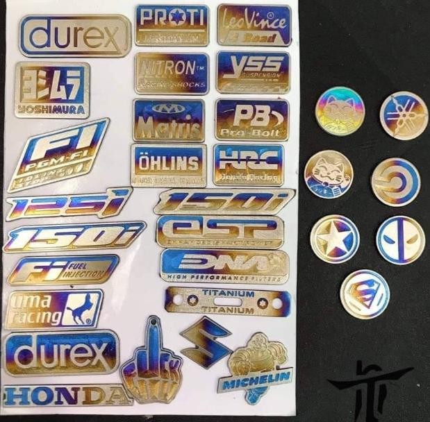 Tem dán TITAN yamaha, honda,suzuki logo mèo may mắn Ohlin,Yss,Proti,HRC,Fi,Yoshimura,PB,Umaracing nhiều loại dán xe máy - Vindecal BD