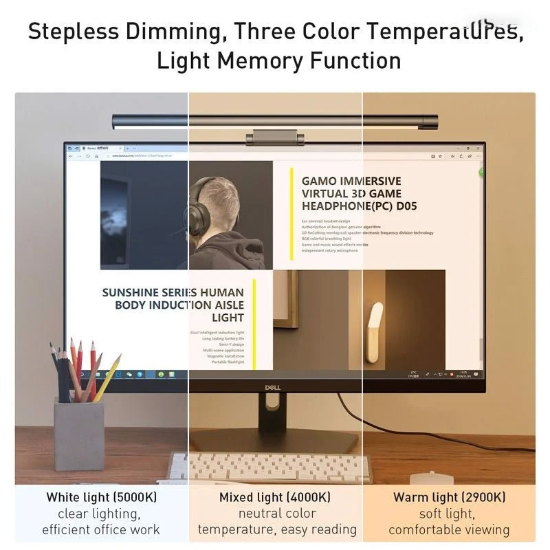 Đèn treo màn hình Pro bảo vệ mắt Baseus i-work Series (USB Stepless Dimming Screen Hanging light)