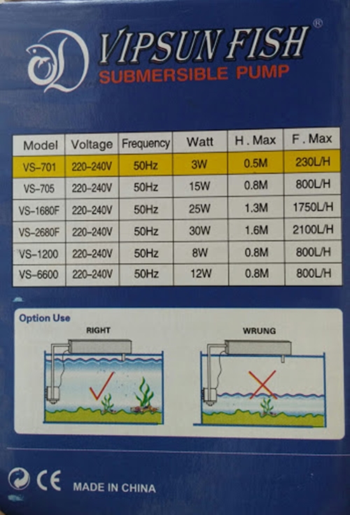 Máy bơm bể cá Vipsun Vs 701 cho hồ cá nhỏ